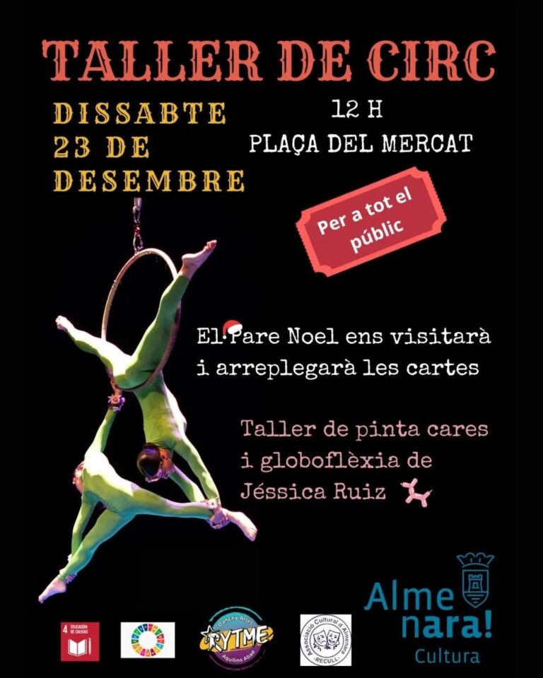 El Ayuntamiento de Almenara programa para el sábado en la plaça del mercat talleres de circo, globoflexia y pinta caras