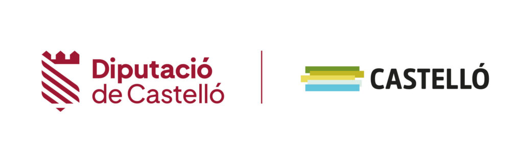 Banner logo showing Diputació de Castelló on the left (red crest and text) and Castelló on the right (multicolored bars) with a vertical divider between them, indicating a partnership or joint banner.