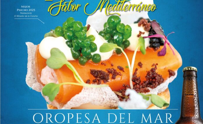 Poster for Pincho del Mar festival on a blue background, featuring a seafood canapé and a beer bottle with dates May 8–24, 2026.
