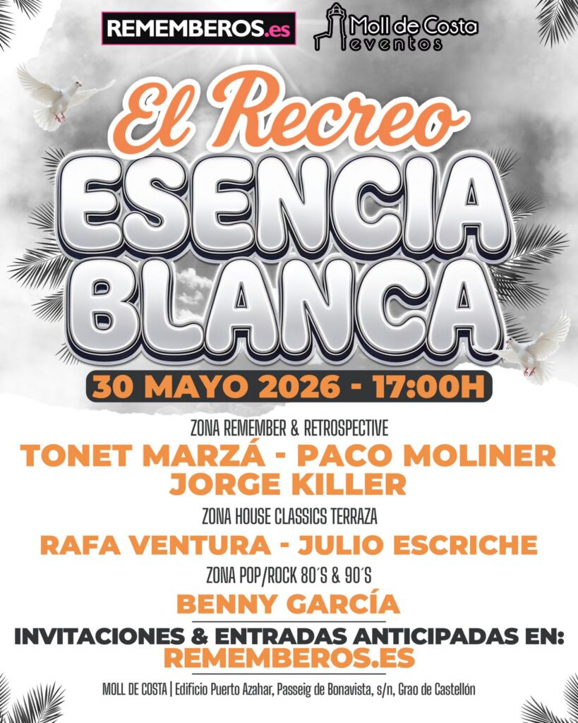 Promotional poster for a May 30, 2026 concert at Moll de Costa, featuring large 3D white lettering and an orange date banner, listing multiple artists in the lineup.
