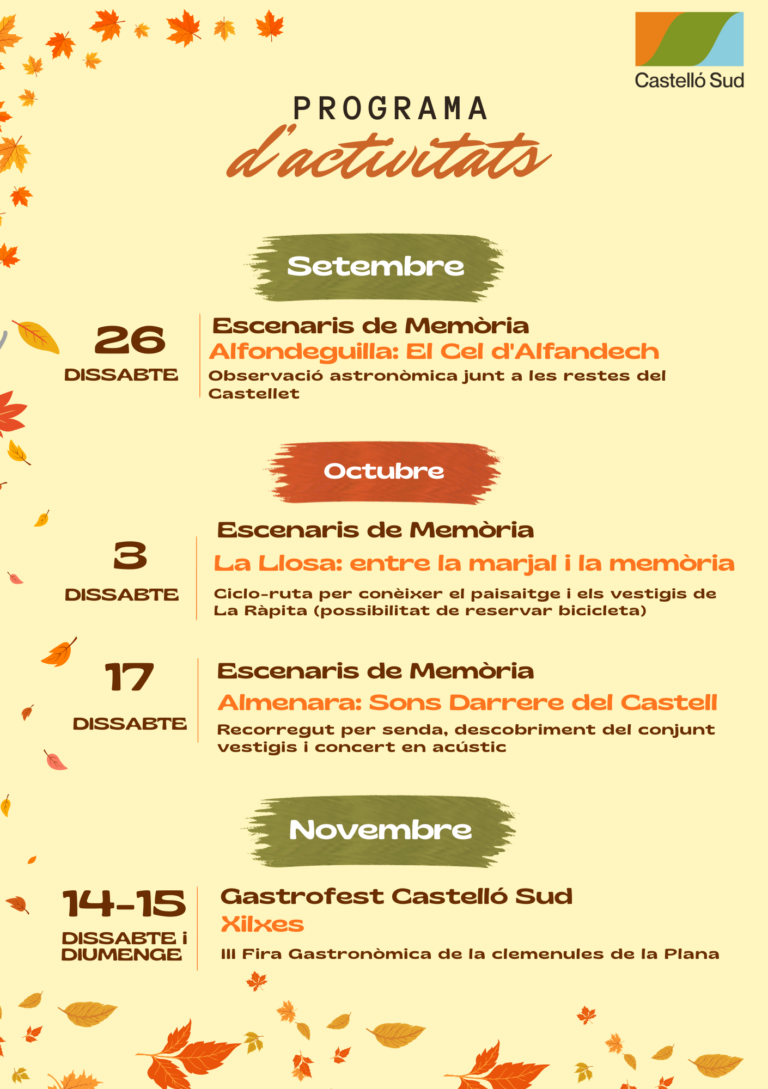 Castelló Sud impulsa este otoño su oferta turística con actividades de patrimonio, naturaleza y gastronomía